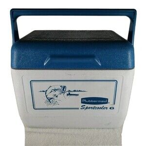 Rubbermaid Sport Cooler 6 Vintage White Blue with Handle Fishing Collectible